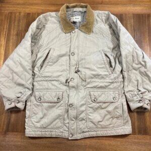 LL Bean Beige Quilted Chore Coat Corduroy Collar Size Medium